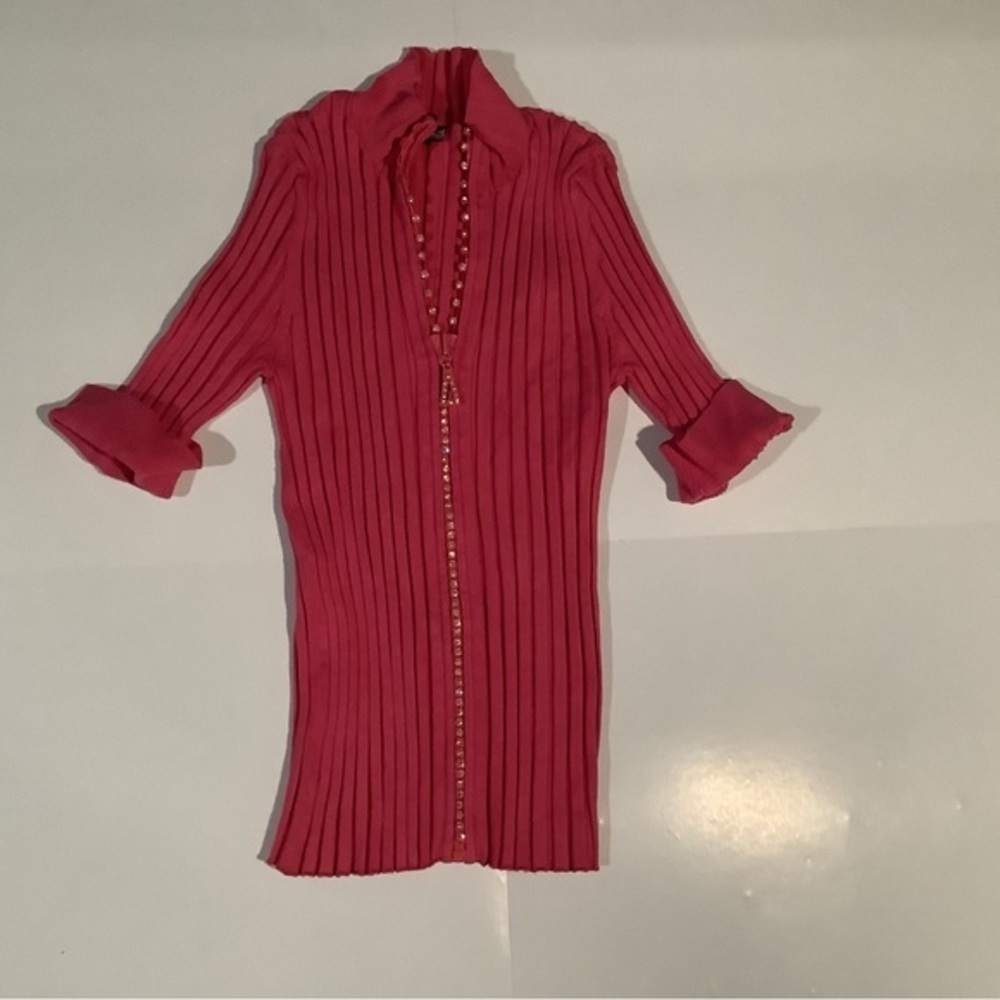 Willi Smith Coral Ribbed Top with Button Detail